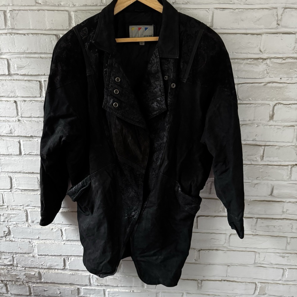 Wilson's Leather Women's Black Coat 45" Long Size L Paisley Pattern Rn 69426
